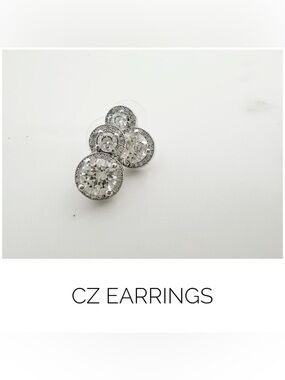 CZ earrings double drop halo pave cubic zirconia silver
